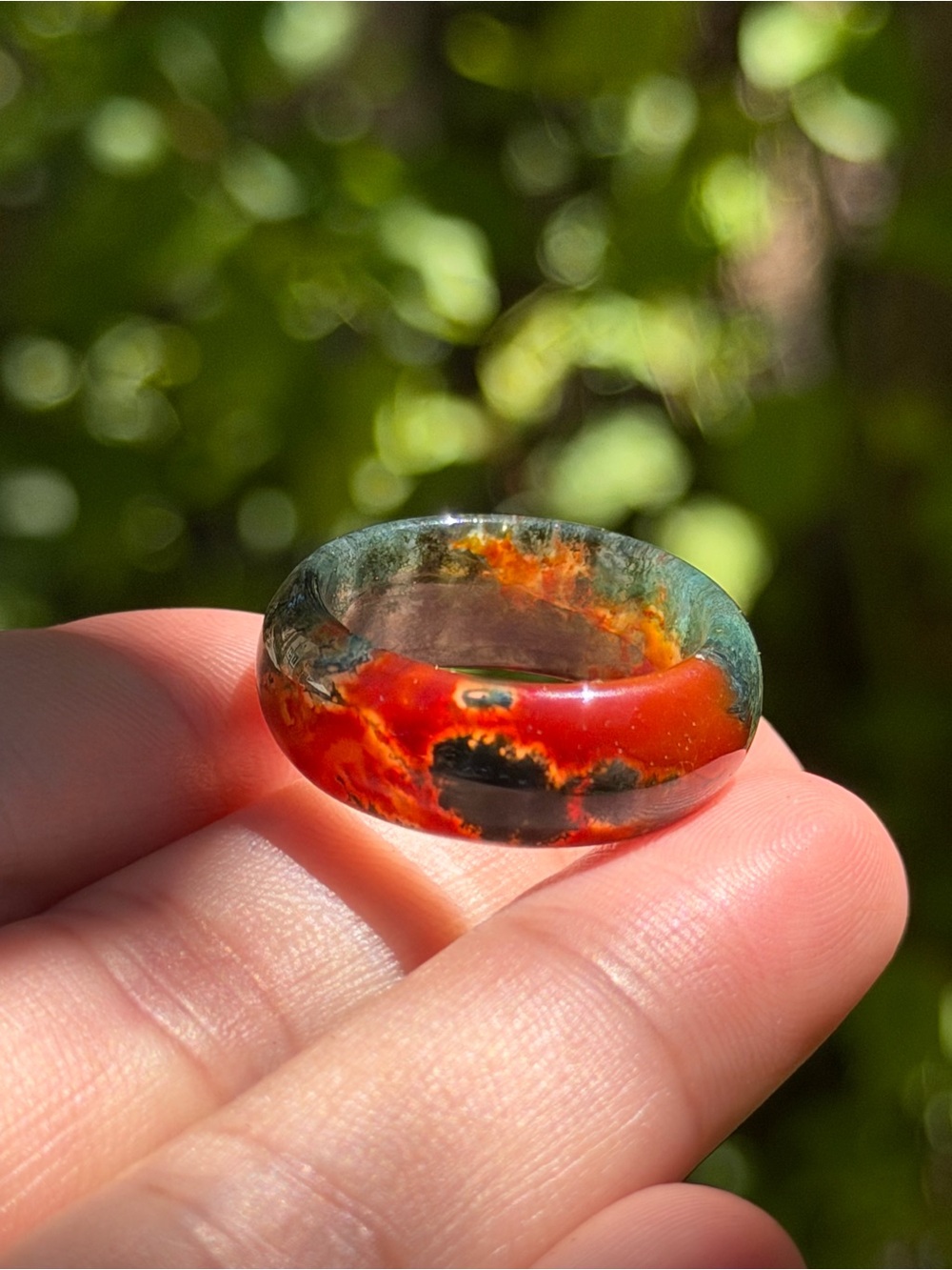 Size 8.5 red green moss agate ring 1791